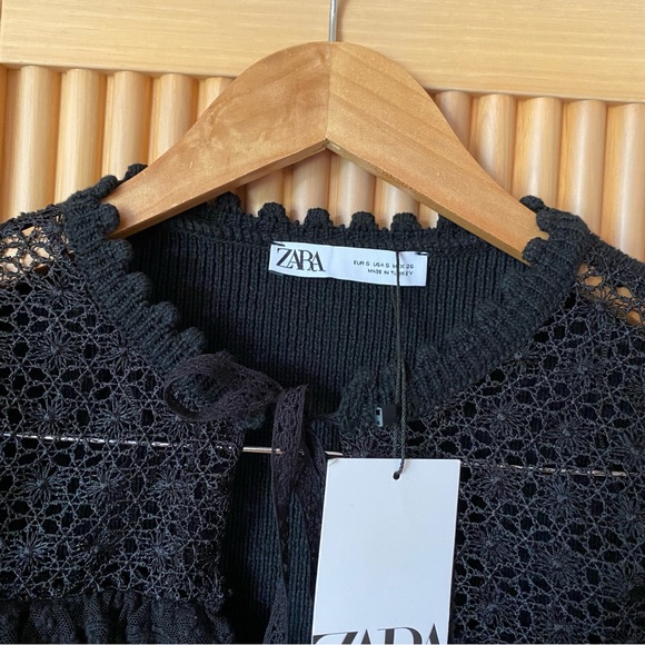 Zara tie front ruffled combination cardigan black - Picture 4 of 10